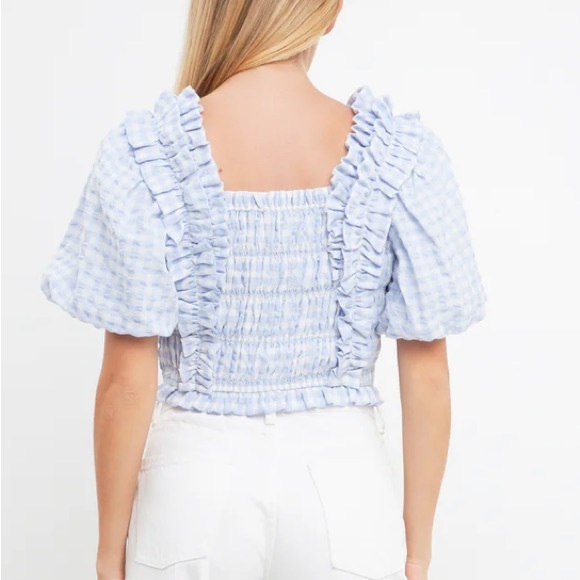 English Factory Gingham Smocked Puff Sleeve Top - Picture 12 of 13
